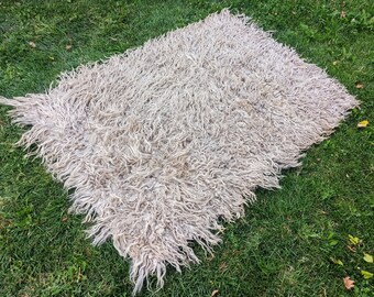 Vintage 3,3x4,4 feet mohair goat wool Turkish  wool minimalist