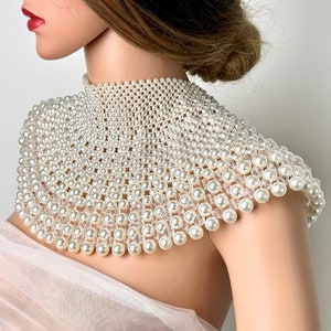 Bridal Wedding Pearl Cape in White|pearl necklace|bridal Pearl Chain|bridal body jewelry|Bridal accessory|shawl|shoulder chain