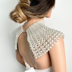 Bridal pearl necklace| beaded Shrug cape|bridal body jewelry|Bridal accessory|shawl|shoulder chain|necklace