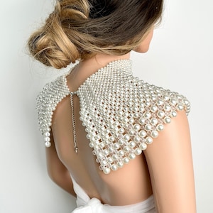 Bridal pearl necklace| beaded Shrug cape|bridal body jewelry|Bridal accessory|shawl|shoulder chain|necklace