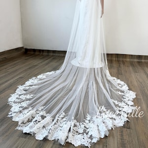 Elegant Flower Wedding Veil,Lace Bridal Veil,Sequin Veil,Single Layer Veil,Custom Veil,Floral Lace Wedding Veil,Single Layer Veil