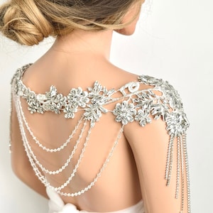 Rhinestone flower shoulder chain|rhinestone shawl|bridal body jewelry|Bridal accessory|bridal cape|shawlshoulder chain