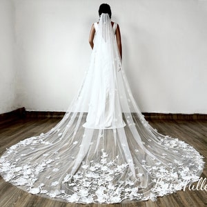 3D Flower Wedding Veil,Flower Lace Veil,Long Lace Veil,Ivory Wedding Veil,1Layer Veil, Floor Length Veil,Tulle Veil,Bridal Veil,Comb Veil