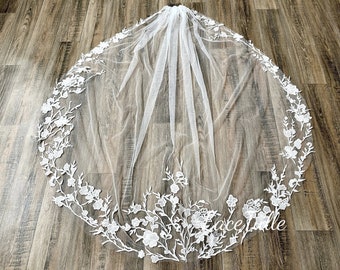 Lace Wedding Veil,Flower Lace Veil,Fingertip Veil,White Wedding Veil,Cathedral Veil,Short Veil,Bridal Veil,1 Tier Veil,Comb Veil