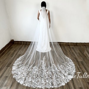 Flower Lace Wedding Veil,Ivory Lace Veil,Bridal Lace Veil,Single Layer Veil,Cathedral Veil,Lace Applique Veil,Leaf Lace Veil,Lace ChapelVeil