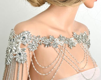 Bridal cape|rhinestone shawl|bridal body jewelry|Bridal accessory|bridal cape|shawlshoulder chain