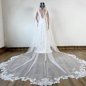 Floral Edge Lace Bridal Veil,Soft Floral Lace Veil,Cathedral Wedding Veil,Long Veil,Ivory Veil,Royal Veil,Unique Veil, Bridal Accessories