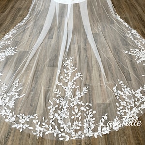 Lace Wedding Veil,Floral Lace Wedding Veil,Flower Bridal Veil,Leaf Lace Veil,Ivory Veil,Cathedral Veil,Royal Veil,1 Layer Veil