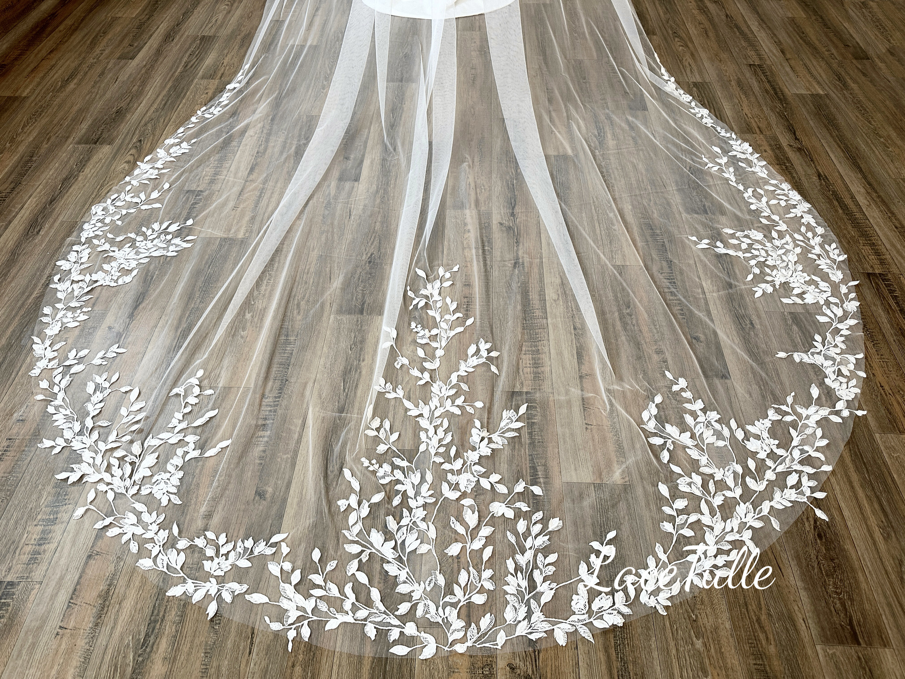 Lace Wedding Veil,Floral Lace Wedding Veil,Flower Bridal Veil,Leaf Lace Veil,Ivory Veil,Cathedral Veil,Royal Veil,1 Layer Veil