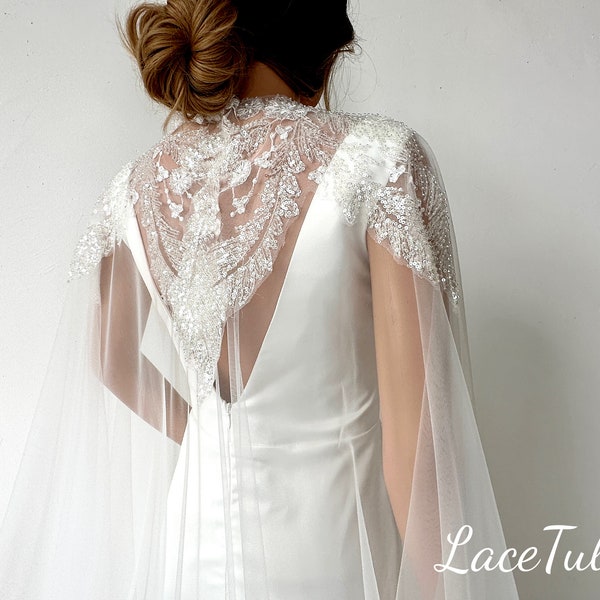 Cape de paillettes de mariée | voile de cape de bouton de perle | cape de mariage | couverture de mariée | voile de cape cathédrale | voile de cape | accessoires de mariage