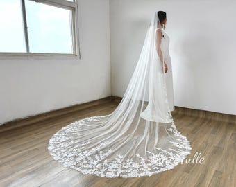 Cathedral bridal veil, Sequin lace, white, 177 inches Cathedral Wedding Sequin Lace Veil Single Layer Bridal Veil  main image 4