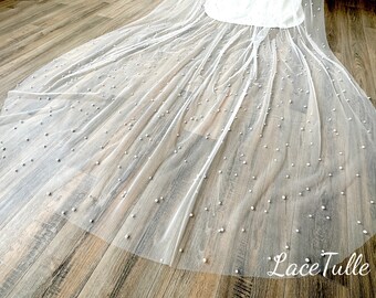 Ivory/White pearl bridal veil|veil of pearls scattered|fingertip veil|Cathedral Veil|Bridal Veil | Wedding Veil|comb veil  Veil
