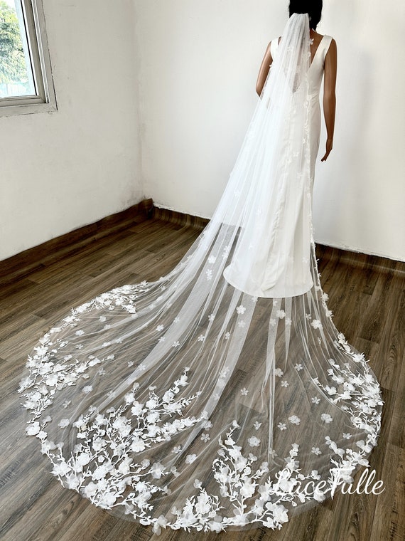 Wedding Flower Lace Veil,pearl Lace Bridal Veil,long  display picture 1