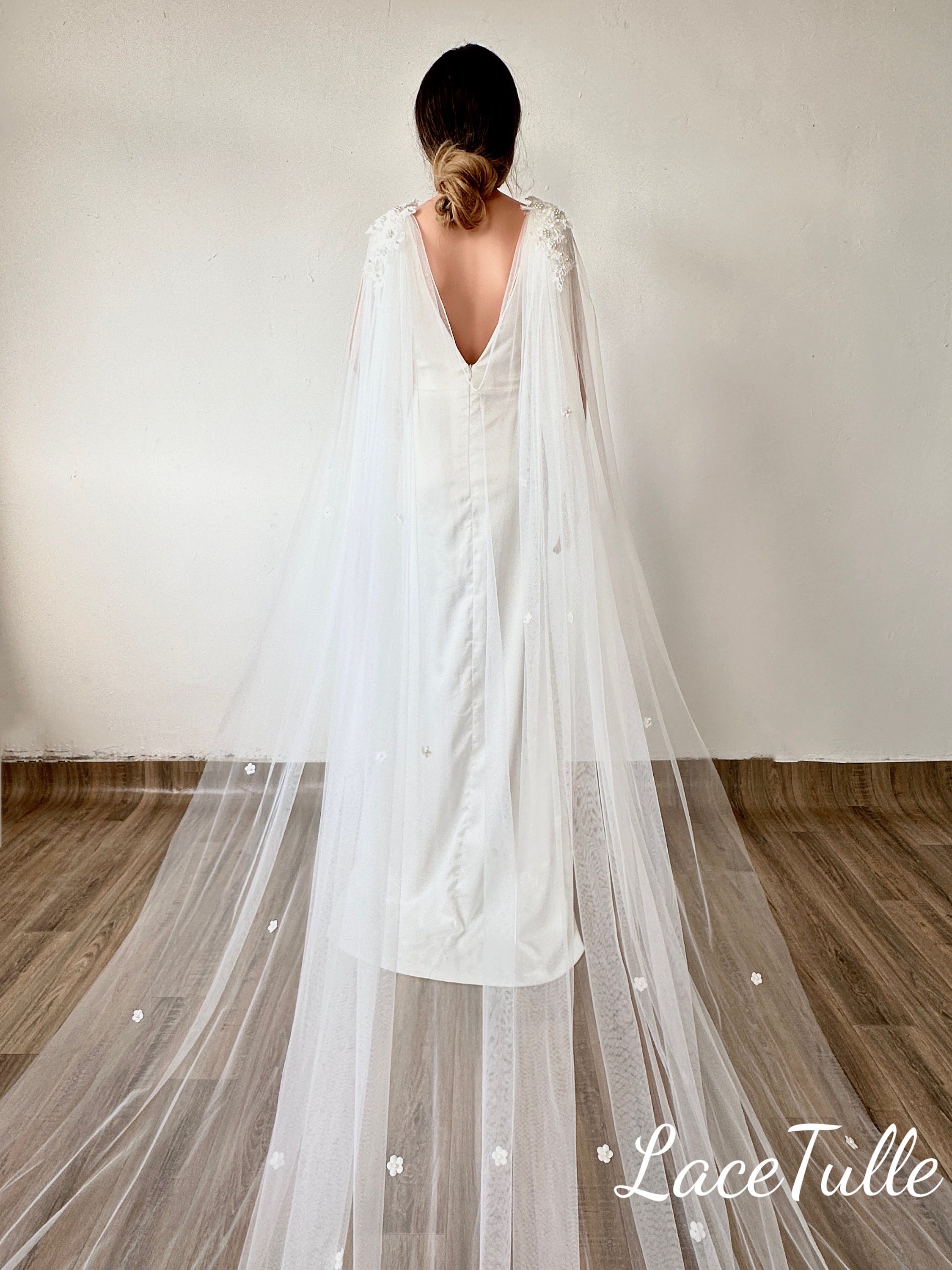Bridal Cape Veil With Applique Lace