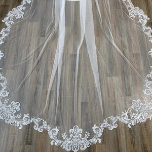 Floral Lace Wedding Veil: Soft Tulle, Embroidered Edge