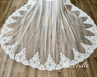 Bridal Lace Cape Veil|flower cloak white and ivory|lace wedding veil|Longtail Cathedral Shawl Veil|wedding shoulder veil|cape veil