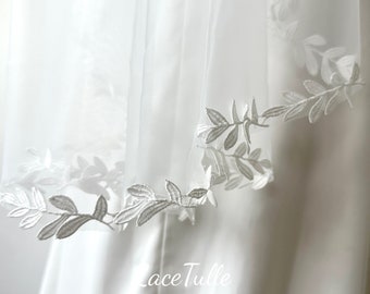 Voile de bord de feuille ivoire/blanc nuptiale|voile de feuilles|une couche de voile|voile du bout des doigts|Voile cathédrale|Voile de mariée |Voile de mariage | Voile