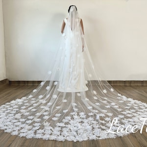 New 3D Flower Lace Wedding Veil,Sequin Pearl Veil,Bridal Floral Lace Veil,Ivory Veil,Cathedral Veil,Glitter Veil,Fashion Bridal Accessories
