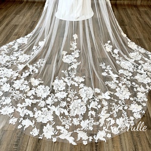 Sequin Lace Wedding Veil,Flower Lace Veil,Ivory Bridal Veil,Cathedral Veil,Royal Veil,1 Layer Veil,Chapel Veil,Comb Veil