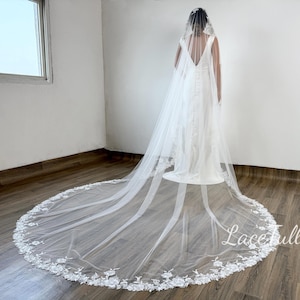 Bridal Lace Veil,Beaded Floral Veil,Sequin Lace Veil,Floral Lace Wedding Veil,Cathedral Veil,Comb Veil,Vintage Long Veil,Wedding Gift