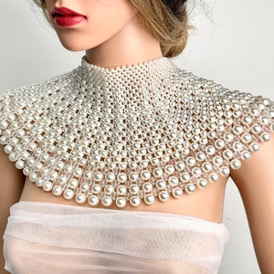 Pearl High Neck Draped Body Jewelry in White main image 1
