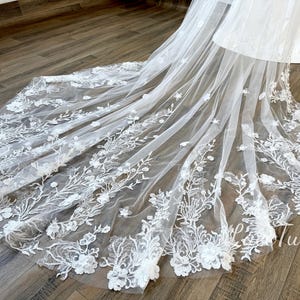 Floral Lace Cathedral Wedding Veil - Ivory Sequin Bridal Veil