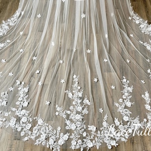 Floral Lace Wedding Veil, Bridal Cathedral Veil, White Veil, Fashion 3D Flower Lace Veil, Ivory Veil, Veil