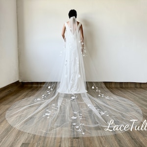 Soft Floral Lace Bridal Veil | One Layer Veil | Cathedral Veil | Wedding Veil | Bridal Tulle Veil | Wedding Accessories | Veil