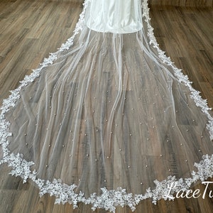 1 tier ivory floral lace veil|pearl veil|white veil|cathedral veil|wedding veil|bride veil|veils