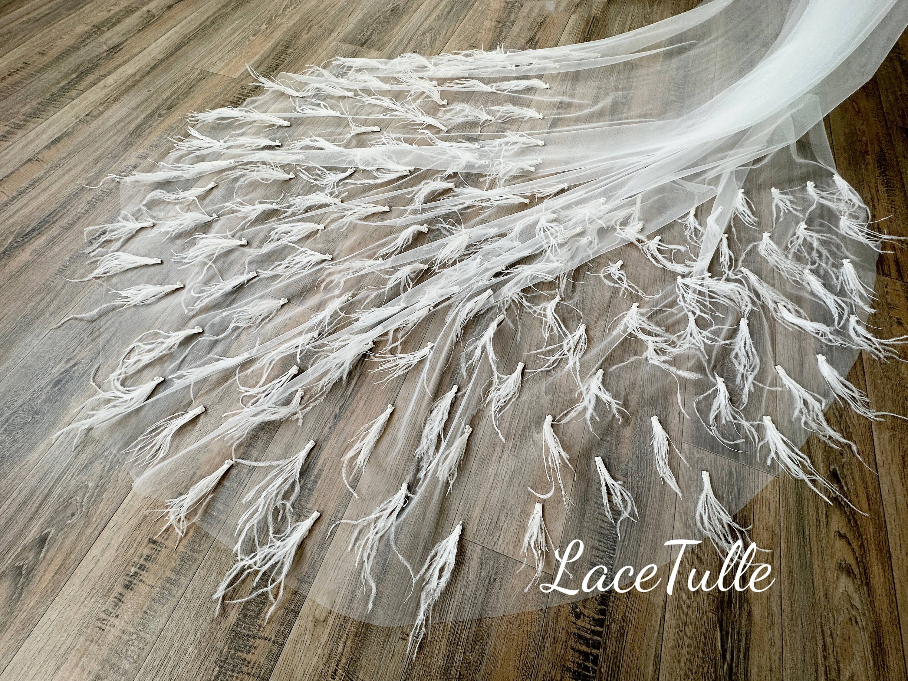 Bridal Feather Veil|cathedral Veil|wedding Veil|bridal Veil 