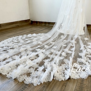 Luxury 3D Floral Lace Wedding Veil,Sequin Veil,Pearl Veil,Bridal Floral Lace Veil,Ivory Veil,Cathedral Veil,Glitter Veil,Flower Veil
