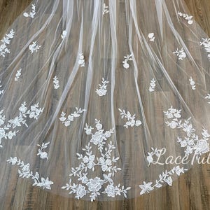 Beautiful Floral Wedding Veil, Floor Length Veil, Sequin Veil, Tulle Veil, Ivory Veil, Cathedral Wedding Veil, Vintage Veil