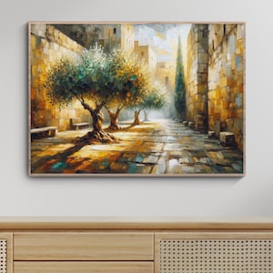 Jerusalem Painting Digital Download, Old City Alley Print, Judaica Impressionist Wall Art Home Decor, Scenic Jewish Gift, Original Paint