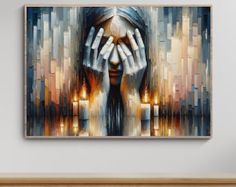 Shabbat Candles Art Digital Download, Mother Sabbath Candlelight Artwork, Jewish Wall Art Home Decor, Judaica Gifts, Original Paint