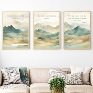 Psalm 121 Printable Set of 3 Digital Bible Painting Set, Bible Verse Modern Wall Art Home Decor, Psalms Print Gift Scripture Wall Art Poster