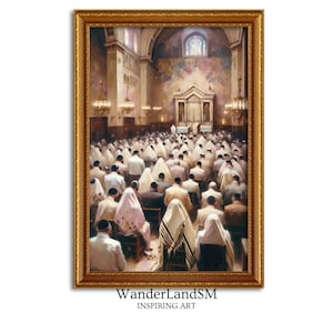 Judaica Art Digital Download, Synagogue Congregation Painting Jewish Wall Art Home Decor Judaica Gifts Original Wall Art Painting Unique Art