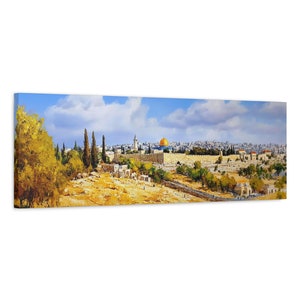 Jerusalem Landscape Painting Panoramic Canvas Judaica Art Canva Wall Art Home Decor Jerusalem Painting Wall Decor Original Jewish Modern Art