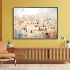 Judaica Wall Art Gift Digital Print, Iconic Jerusalem Old City Downloadable Painting, Israel SVG Canvas Home Decor, Abstract Modern Paint