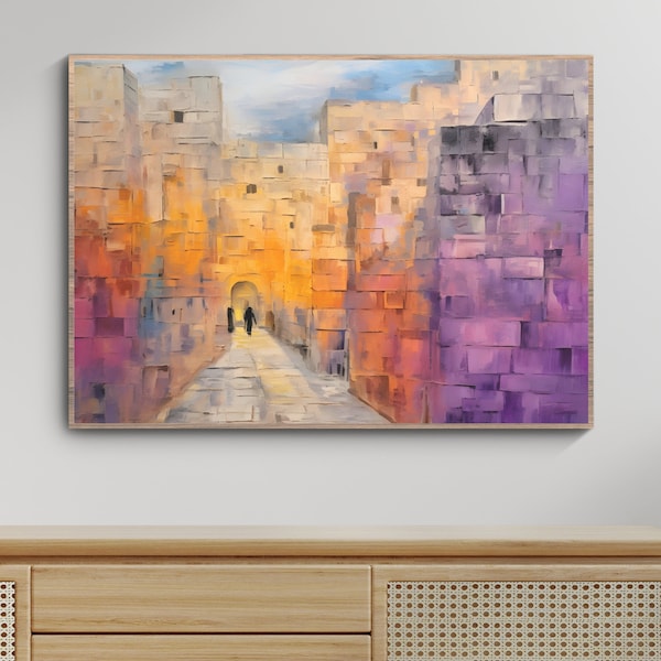 Pintura digital de Jerusalén, arte mural descargable icónico de la ciudad vieja, decoración del hogar de lienzo SVG de Israel, regalo de pintura moderna abstracta