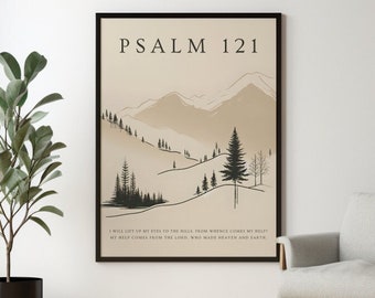 Psalm 121 Wall Art Digital Print, I Lift Up My Eyes Printable Poster, Bible Verse Minimalist Beige Painting Gift, Scripture Home Decor