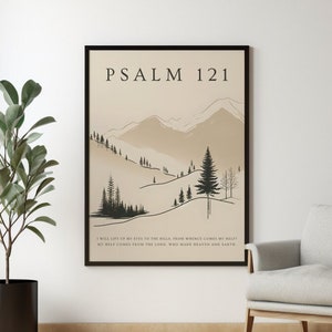 Psalm 121 Wall Art Digital Print, I Lift Up My Eyes Printable Poster, Bible Verse Minimalist Beige Painting Gift, Scripture Home Decor