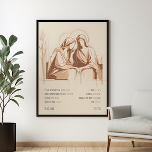 Naomi and Ruth Wall Art Digital, Your People My People Your God My God Poster, Bible Gift Minimalist Beige Painting, Scripture Home Decor