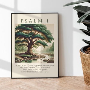 Psalm 1 Wall Art Digital Print, Bible Wall Art Scripture Print Bible Poster Vintage Biblical Printable Art Gift, Scripture Verse Home Decor