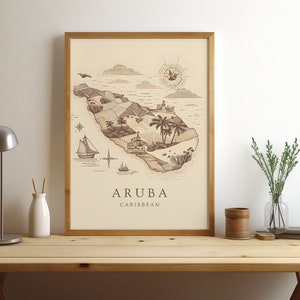 Aruba Karte Digitaldruck, Karibik Poster, moderne beige Wandkunst, Reisende Wohndekoration, Geschenk für Reiseliebhaber