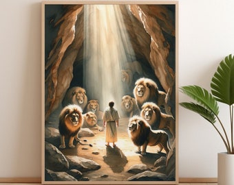 Daniel In The Lions Den Painting Digital Download Bible Watercolor Print Scripture Verse Wall Art Home Decor Biblical Gift Original Painting