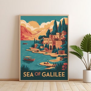 Meer von Galiläa Reise Poster Digitaler Download, Retro Stil Israel Reise Poster druckbare Wand Kunst Wohnkultur Israel Vintage Reise Poster