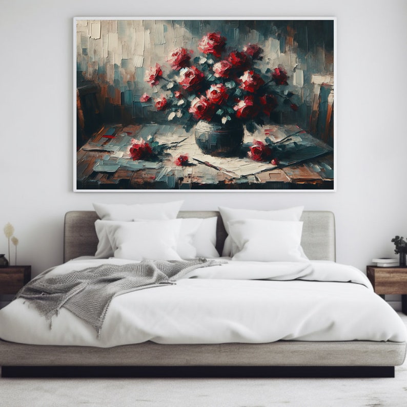 Vintage Flower Vase Painting Digital Wall Art Flower Print Dark Floral