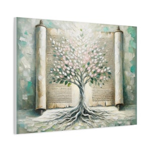 Judaica Tree Painting Canvas, Jewish Tree of Life Print Torah Wall Art Home Decor Jewish Gift Judaica Art Original Wall Art Prints Canvas