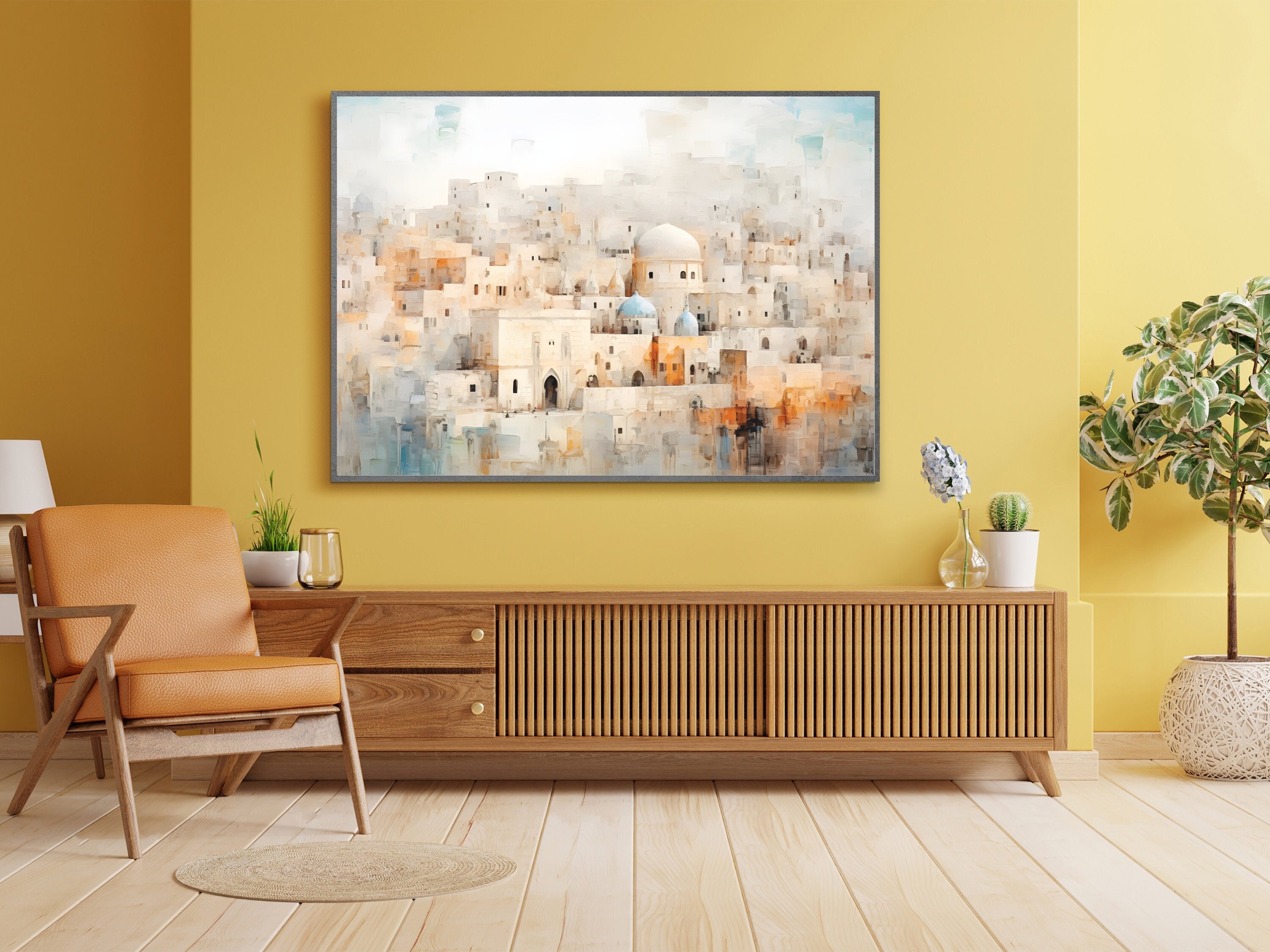 Judaica Wall Art Gift Digital Print, Iconic Jerusalem Old City Downloadable Painting, Israel SVG Canvas Home Decor, Abstract Modern Paint