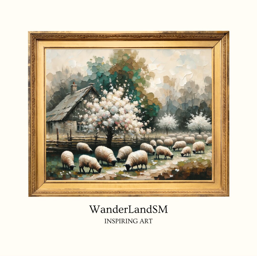 Vintage Farm Digital Wall Art Printable Sheep Oil Painting Farm House ...